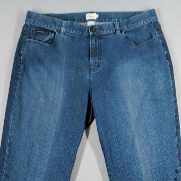 Calvin Klein Jeans Womens 16 Blue Denim Floral Embroidered Straight Leg Casual - Picture 2 of 15